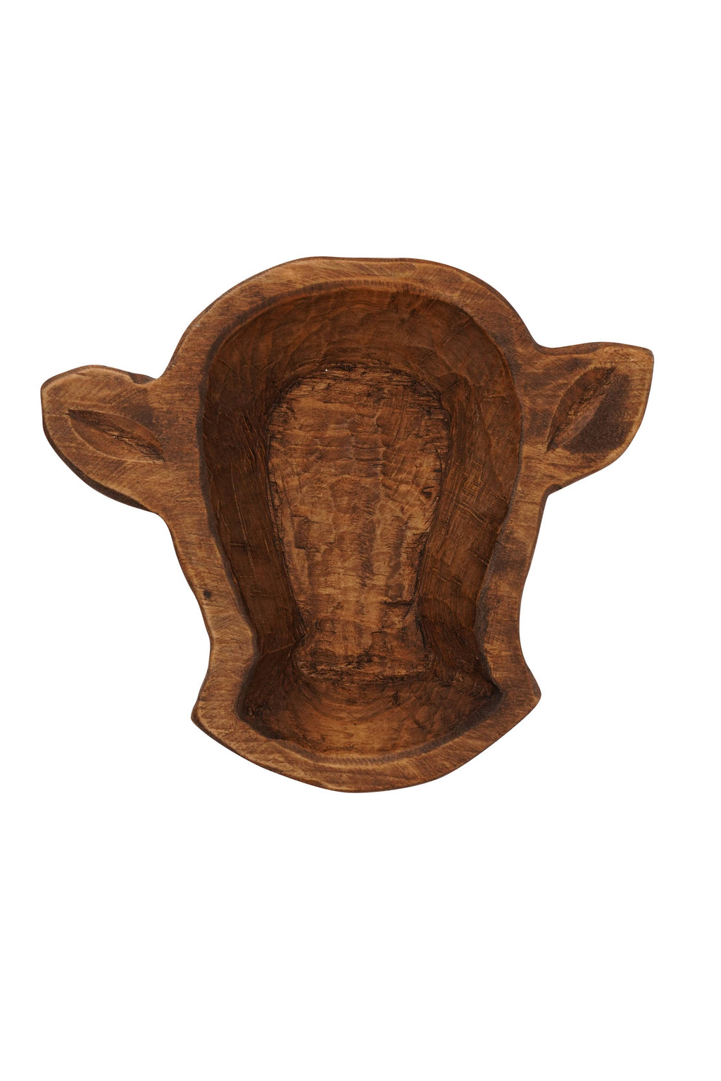 Wooden Mini-Cow Head Dough Bowl-Candle Ready-8x7 in-Mini Cow Head: Antiqued White Empty