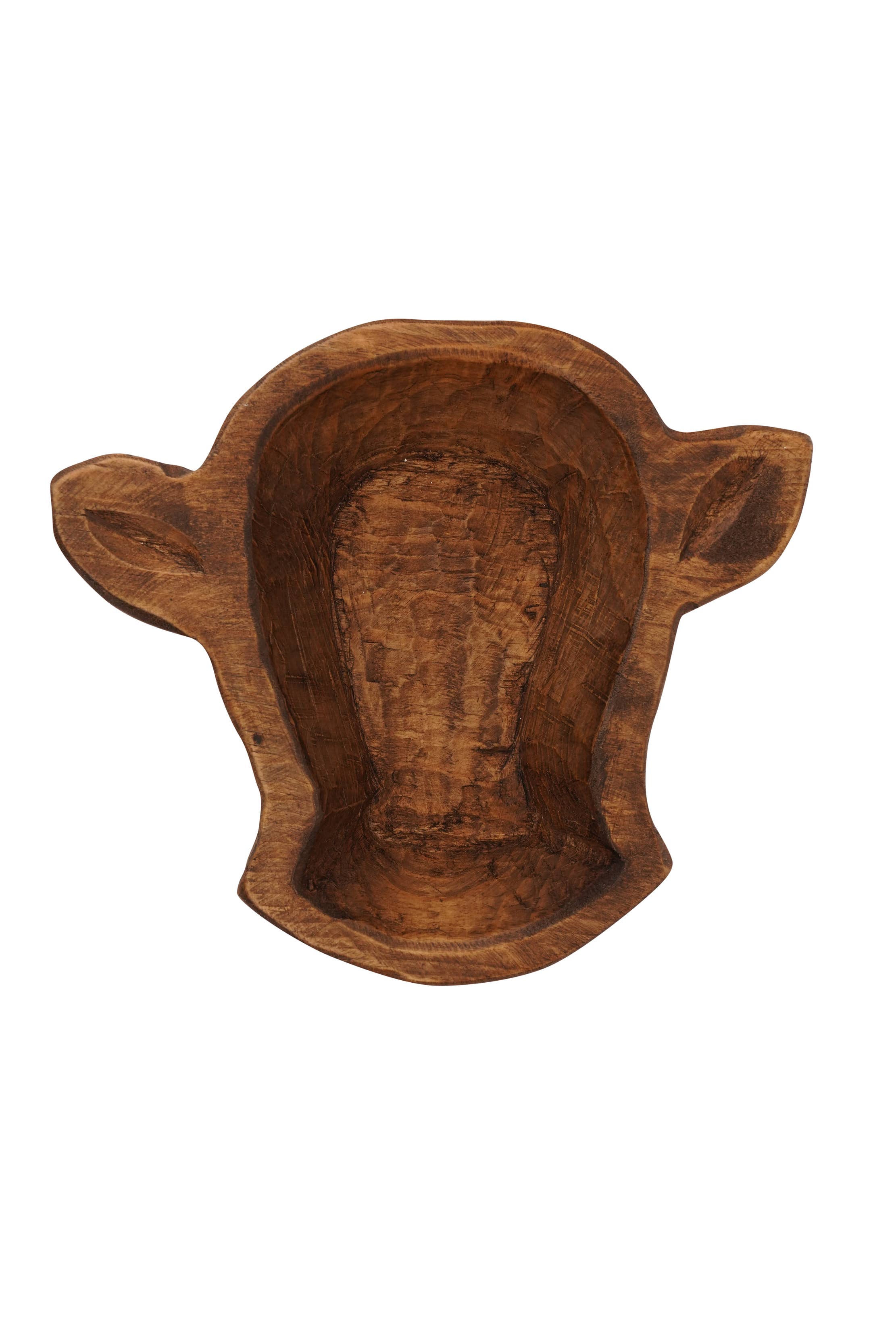 Wooden Mini-Cow Head Dough Bowl-Candle Ready-8x7 in-Mini Cow Head: Antiqued White Empty