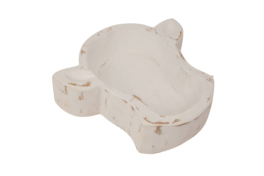 Wooden Mini-Cow Head Dough Bowl-Candle Ready-8x7 in-Mini Cow Head: Antiqued White Empty
