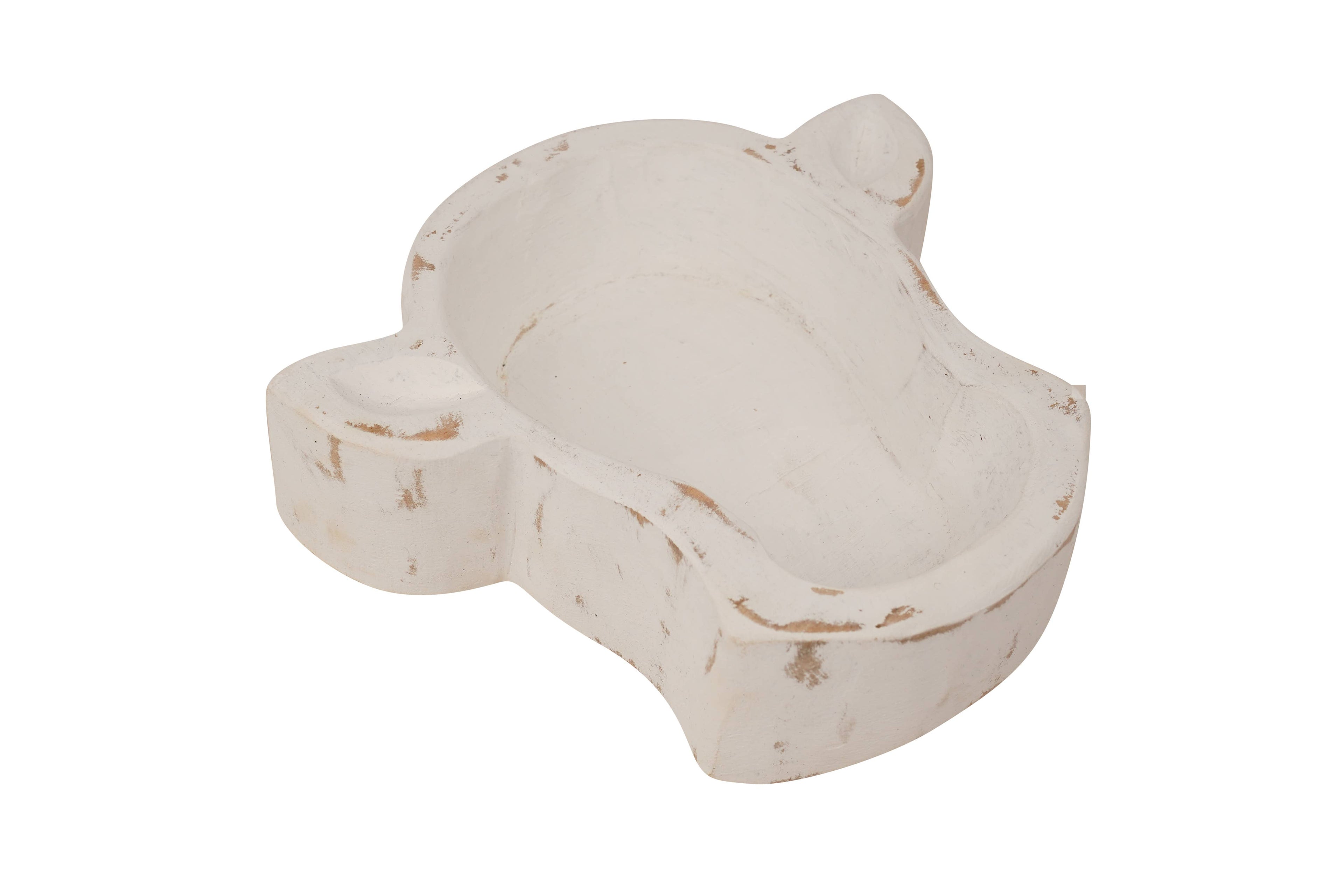 Wooden Mini-Cow Head Dough Bowl-Candle Ready-8x7 in-Mini Cow Head: Antiqued White Empty