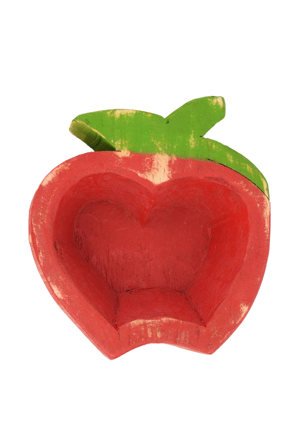 Wooden Apple Dough Bowl-Candle Ready-6x7 inches-NEW-Apple: Red Empty