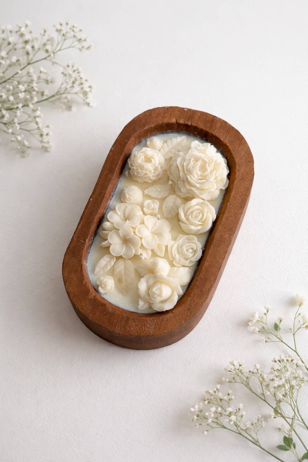 White Flowers Dough Bowl 15 oz - Raspberry Vanilla