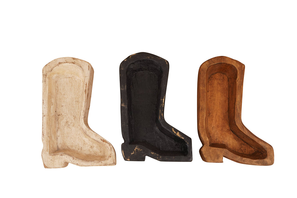 Wooden Boot Bowl-7 x 10 x 2 inches-Wood-Candle Pour Ready-Boot: Waxed