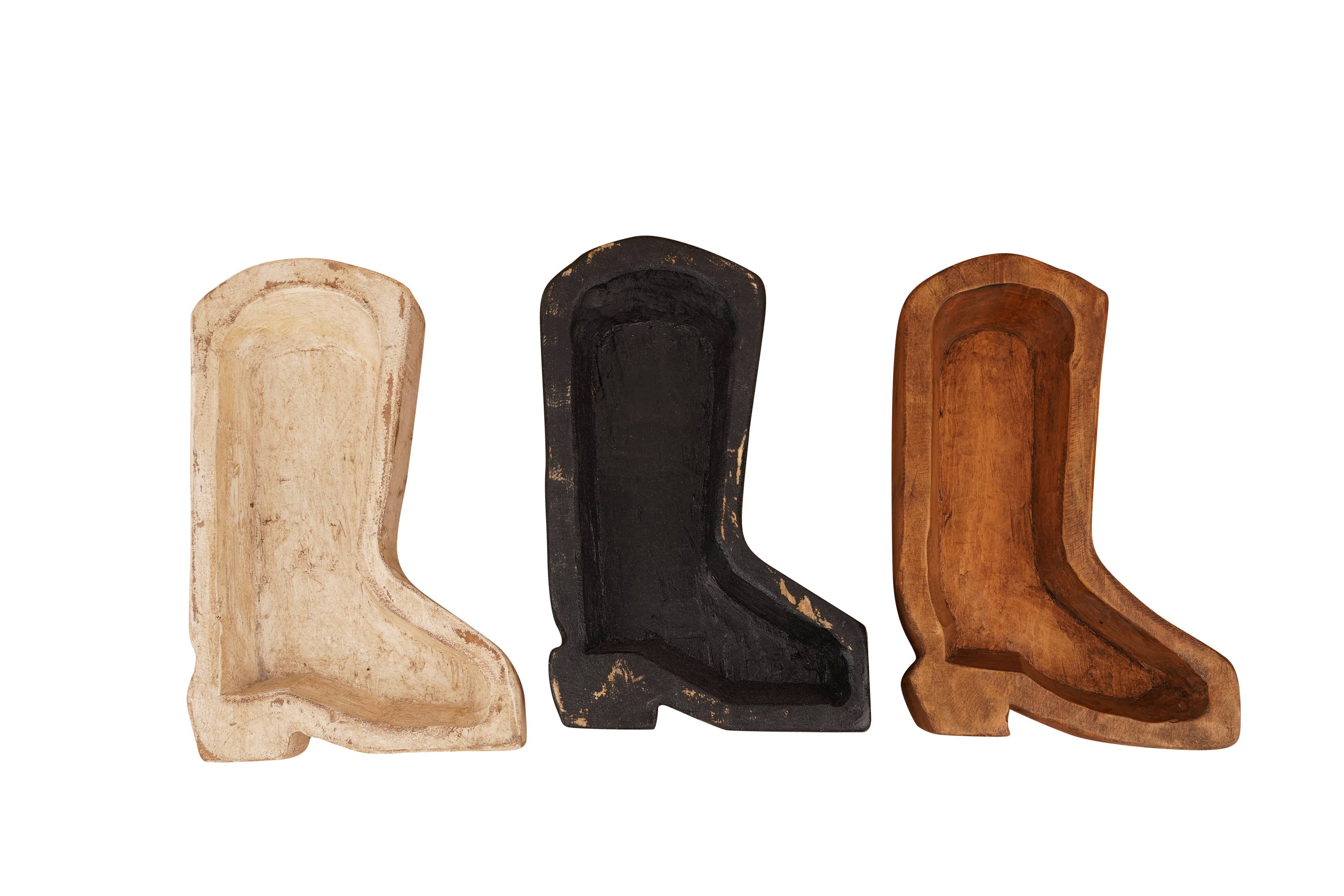 Wooden Boot Bowl-7 x 10 x 2 inches-Wood-Candle Pour Ready-Boot: Waxed