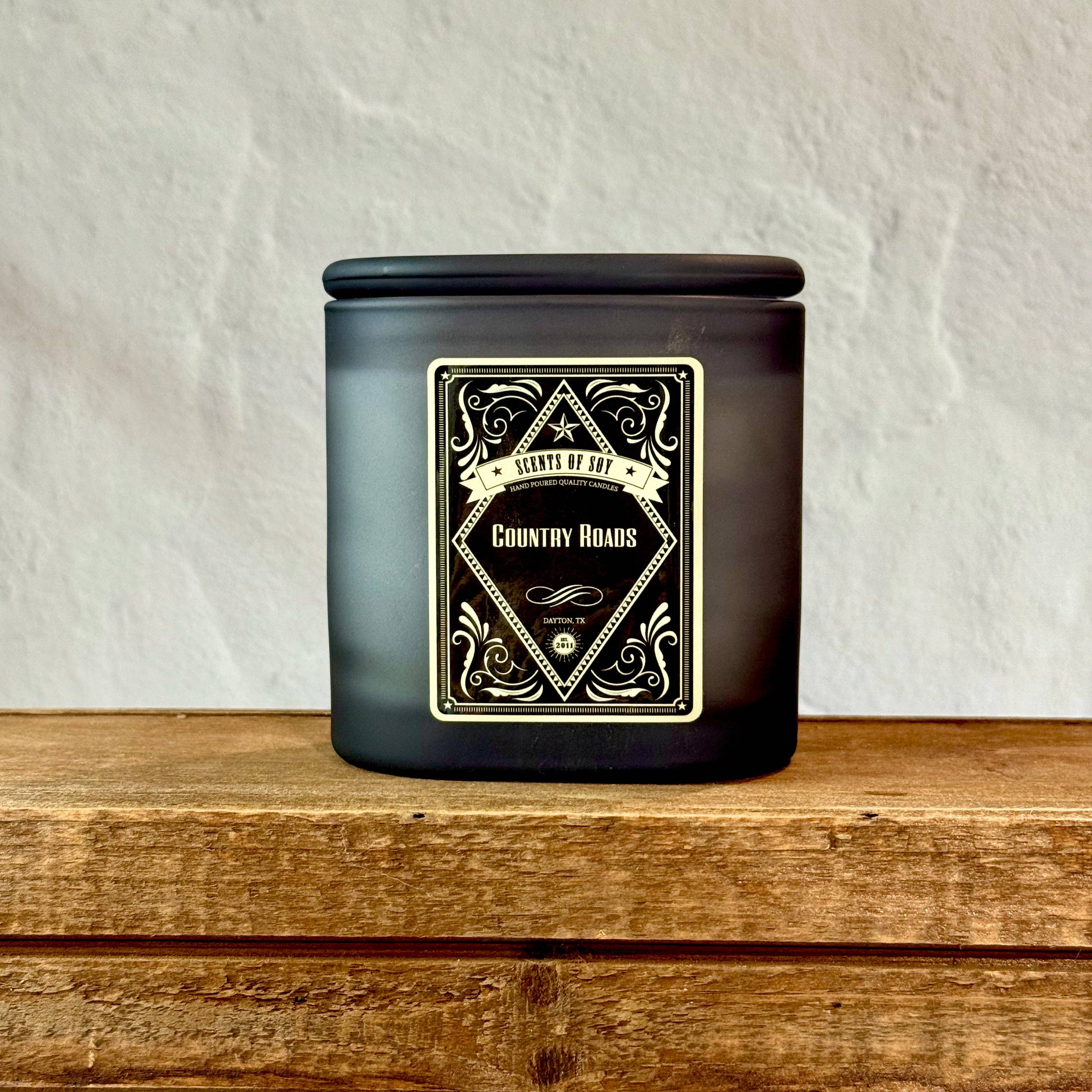 Country Roads Black Oval Glass Soy Candle Crisp Apple Oak Scent