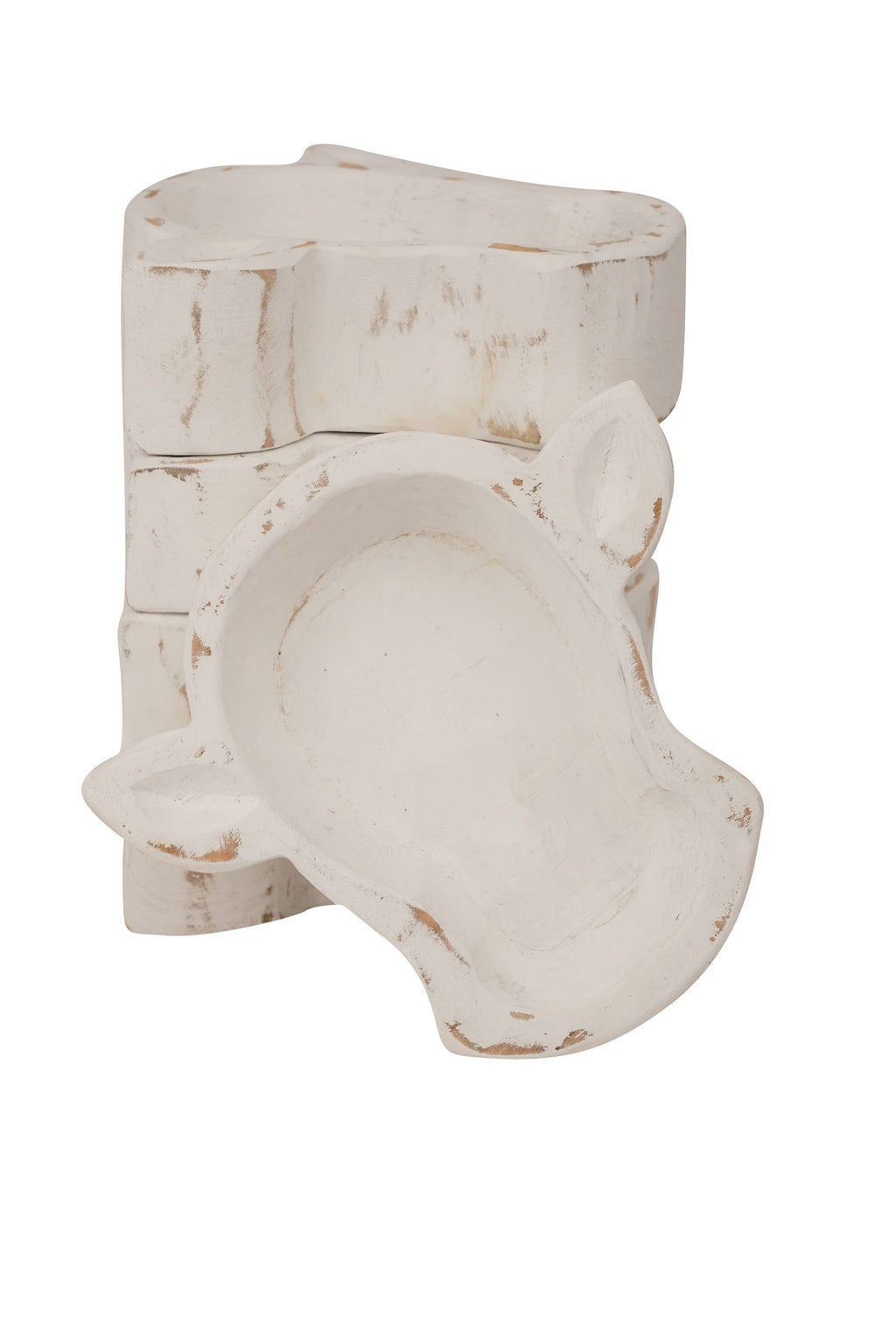 Wooden Mini-Cow Head Dough Bowl-Candle Ready-8x7 in-Mini Cow Head: Antiqued White Empty