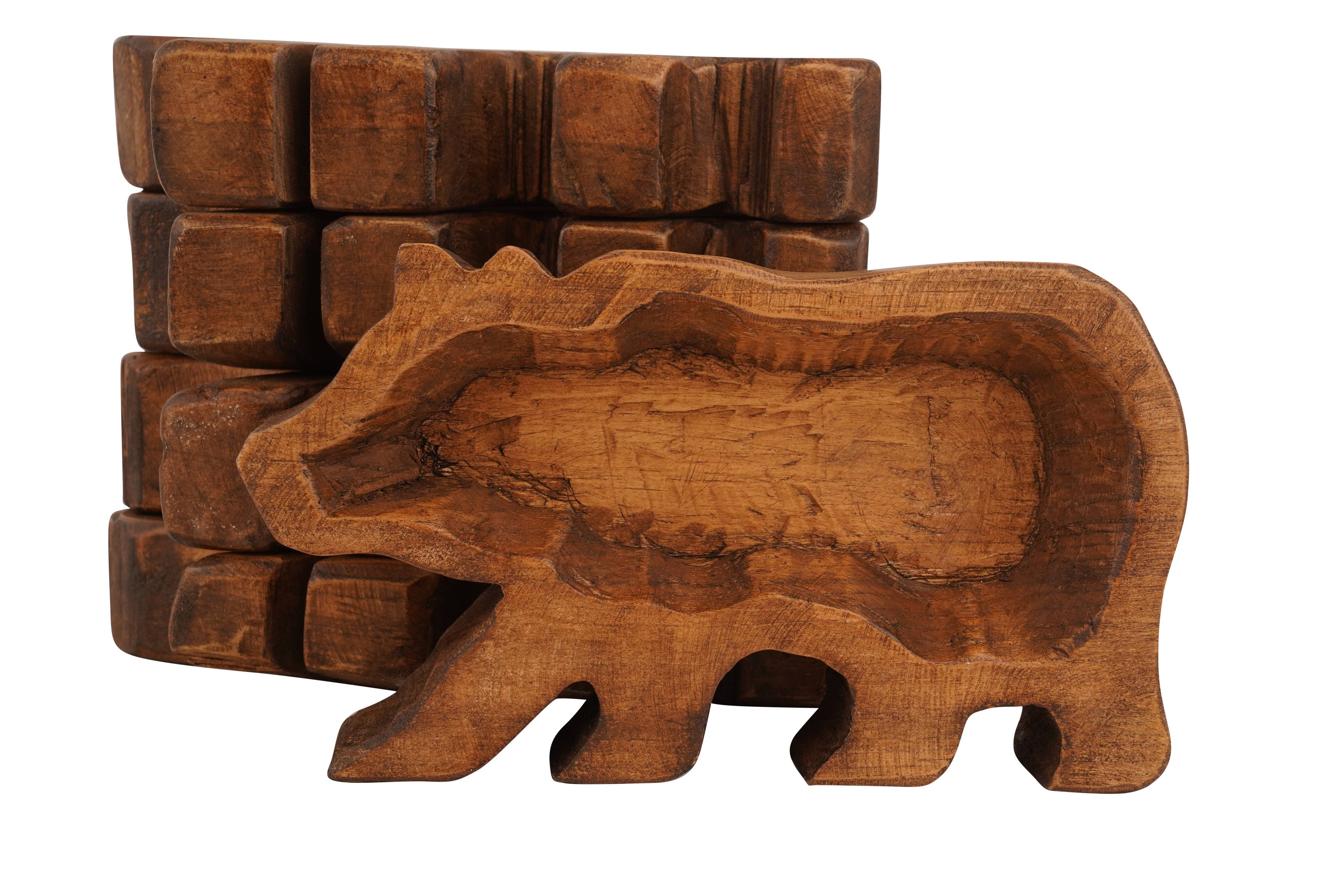 Wooden Grizzly Bear Dough Bowl-6x10-Candle Ready-Grizzly Bear Bowl: Waxed
