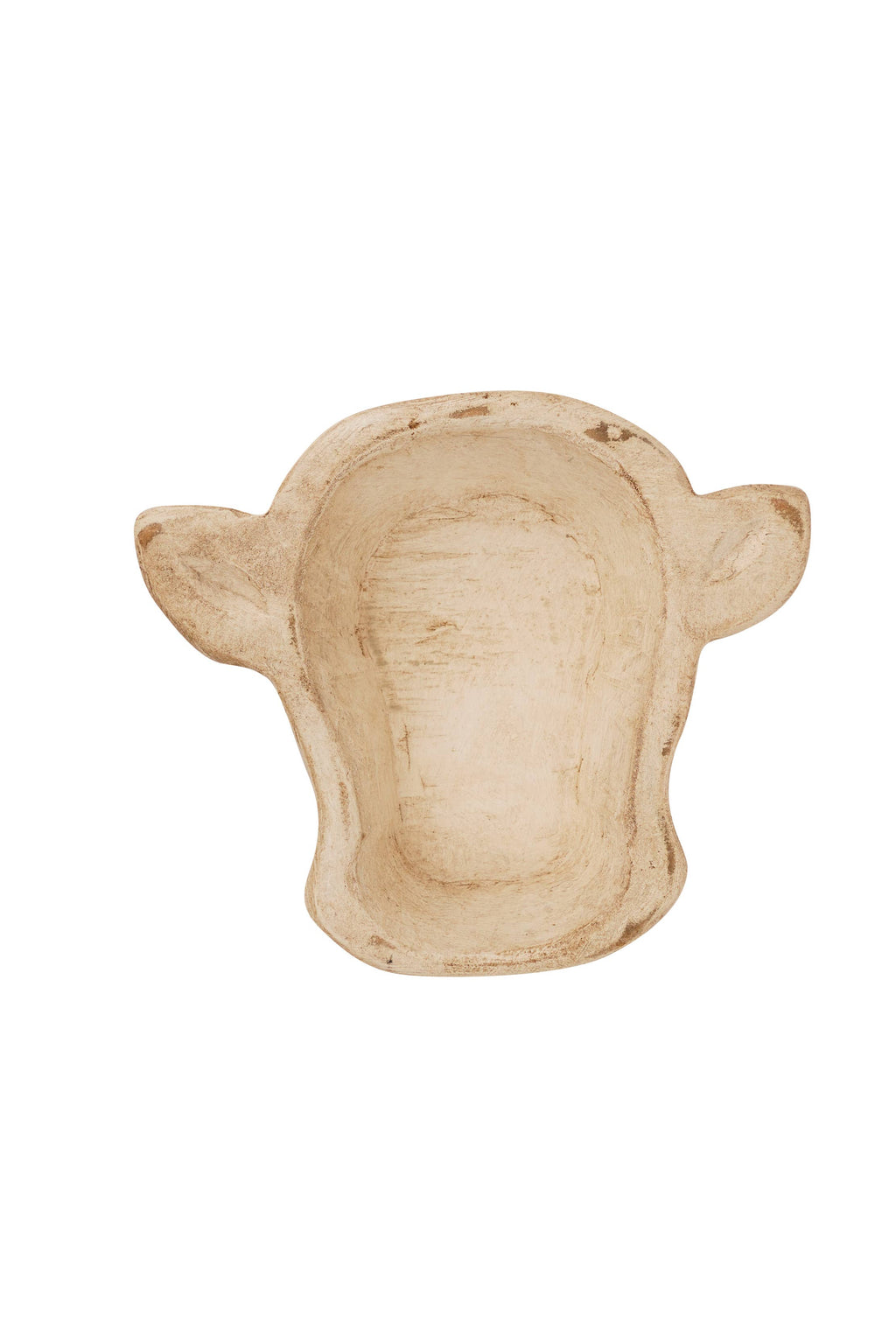 Wooden Mini-Cow Head Dough Bowl-Candle Ready-8x7 in-Mini Cow Head: Antiqued White Empty