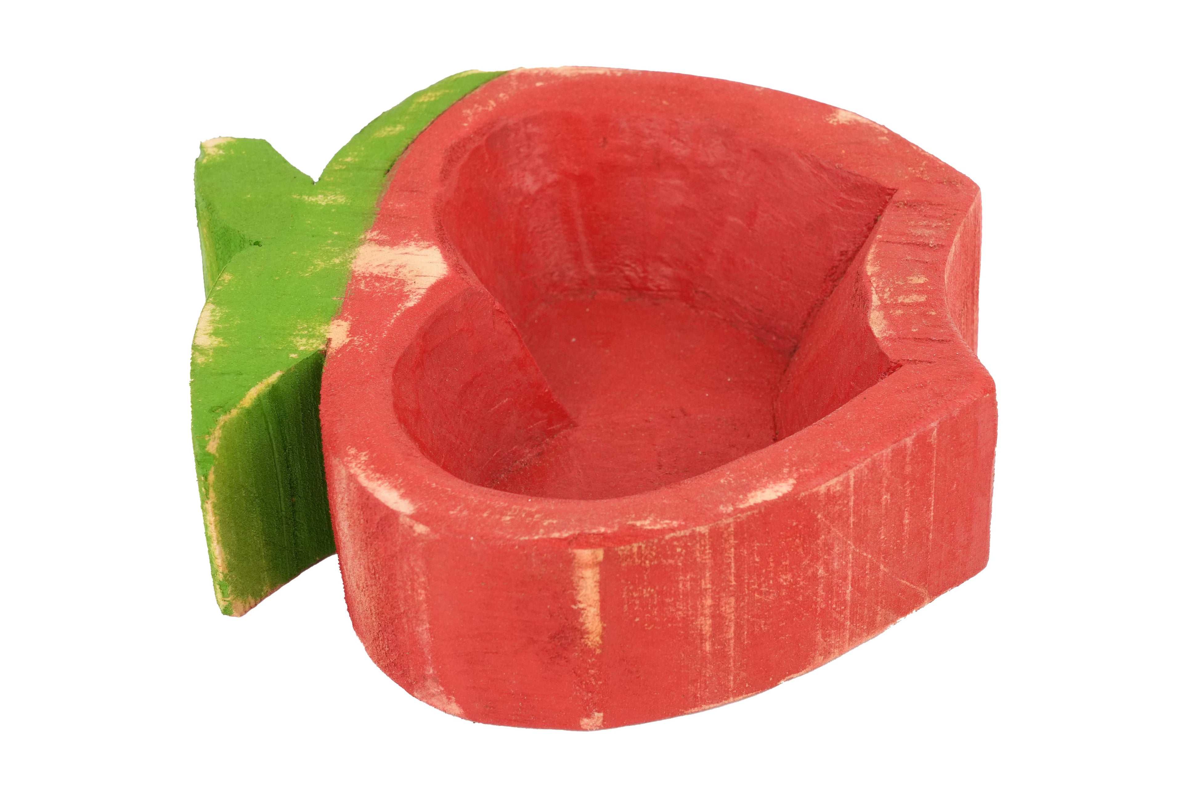 Wooden Apple Dough Bowl-Candle Ready-6x7 inches-NEW-Apple: Red Empty