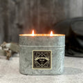 Outlaw Galvanized Oval Tin Soy Candle- Outdoorsy leather oak scent
