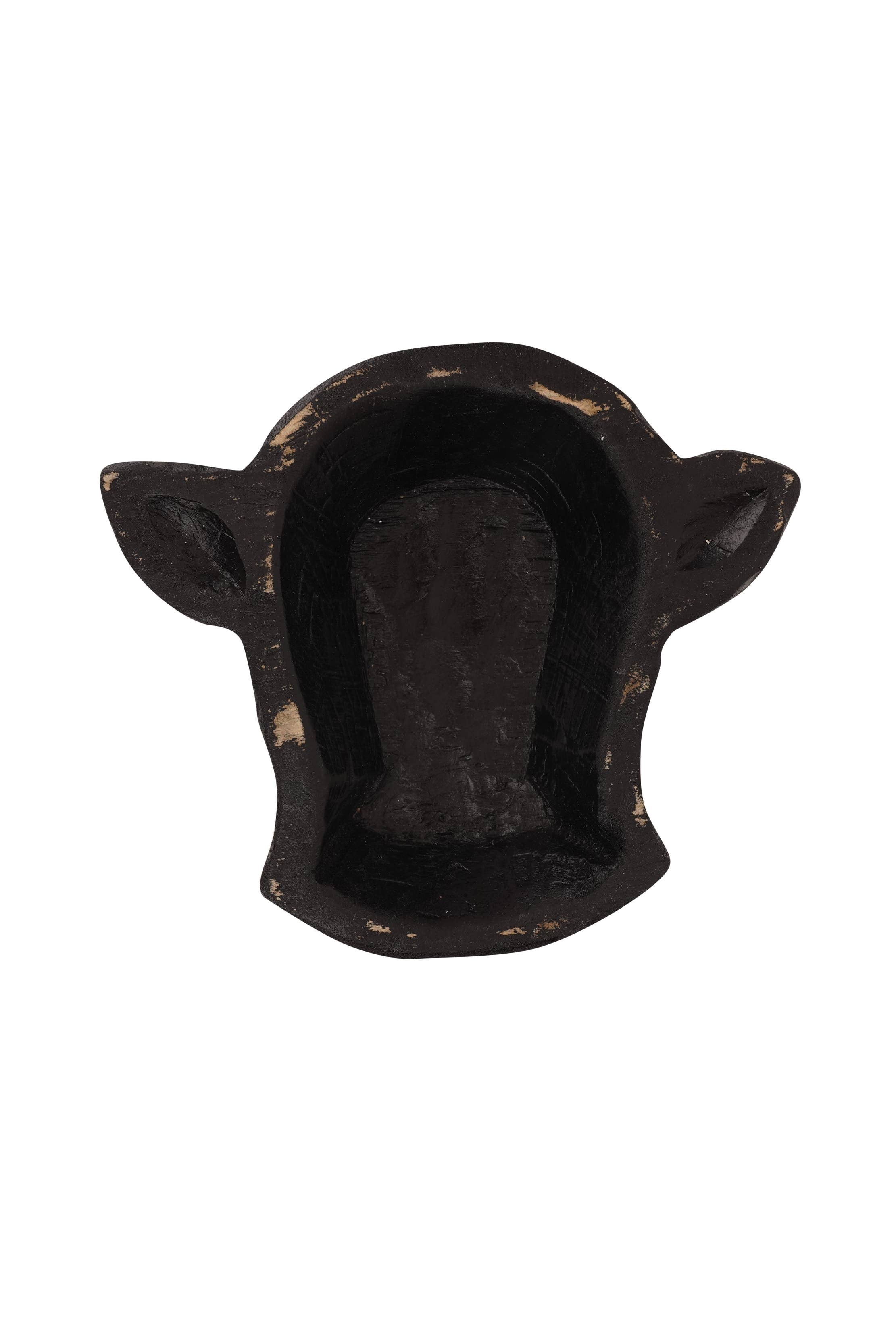 Wooden Mini-Cow Head Dough Bowl-Candle Ready-8x7 in-Mini Cow Head: Antiqued White Empty