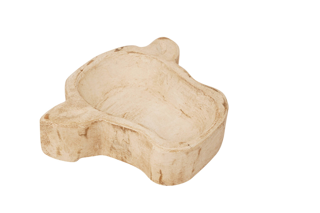 Wooden Mini-Cow Head Dough Bowl-Candle Ready-8x7 in-Mini Cow Head: Antiqued White Empty