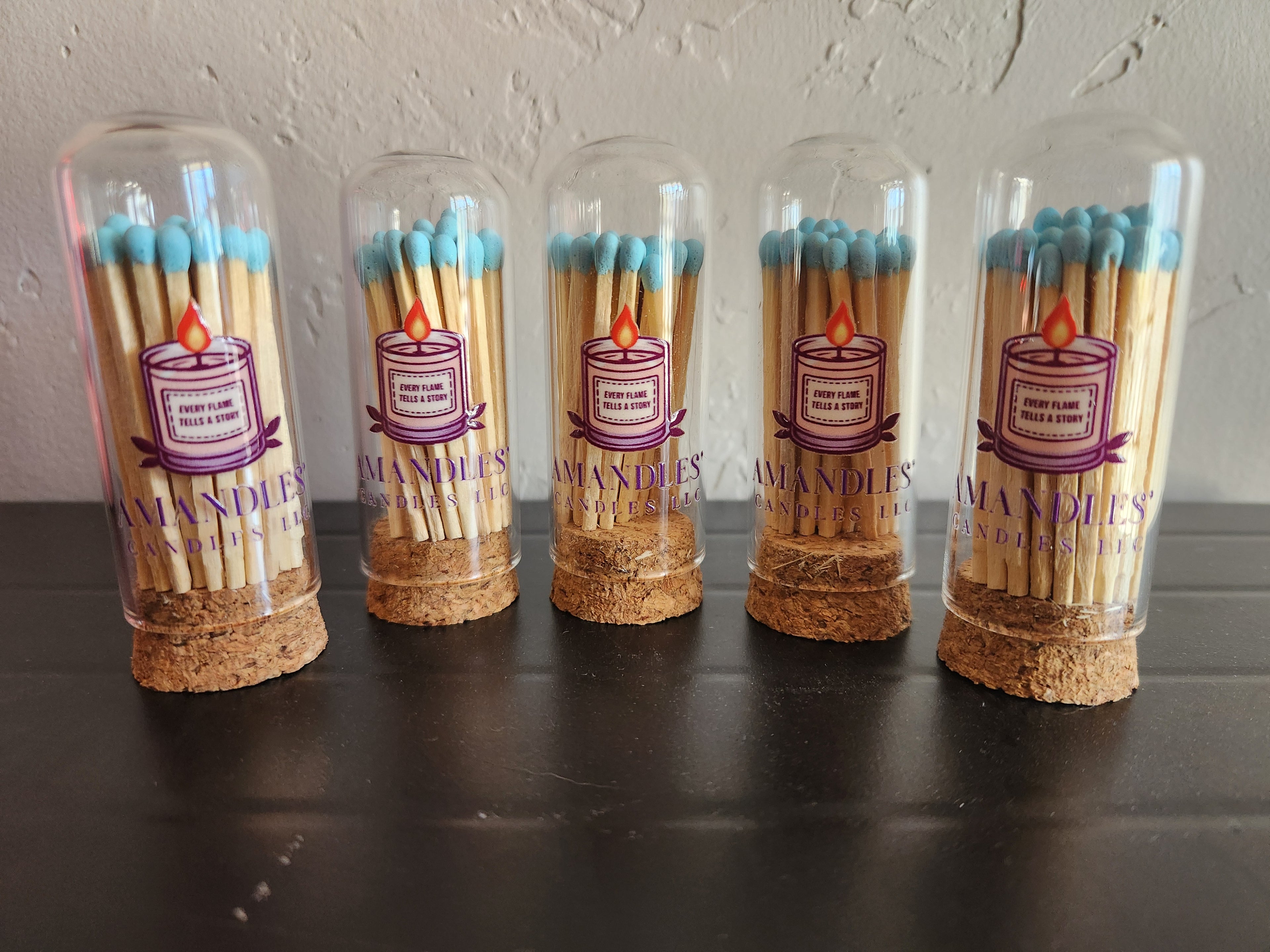 2" Matches + Mini Cloche - Colors of Your Choice + Strikers: Light Blue Amandles' Candles