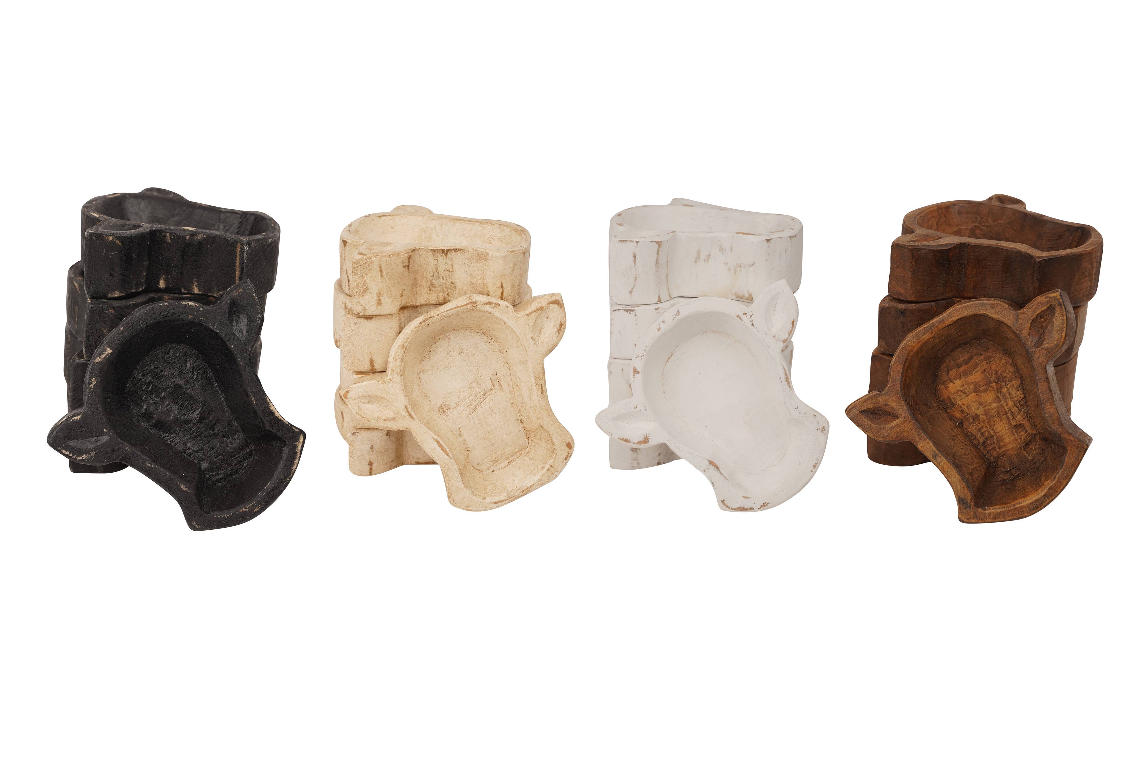 Wooden Mini-Cow Head Dough Bowl-Candle Ready-8x7 in-Mini Cow Head: Antiqued White Empty