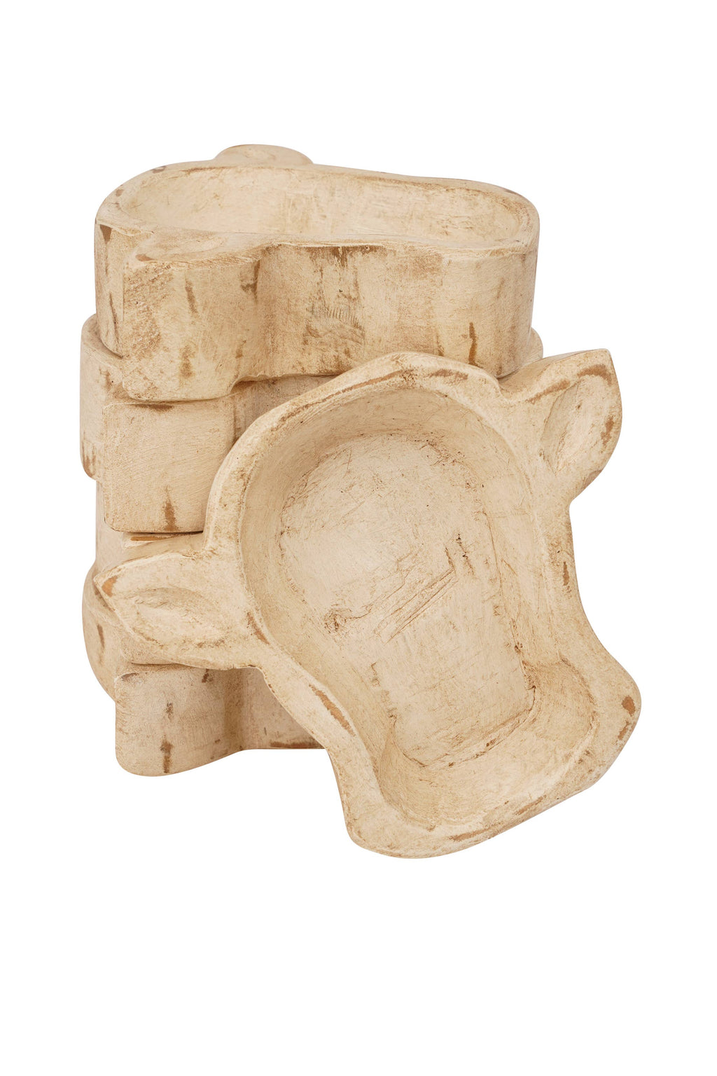 Wooden Mini-Cow Head Dough Bowl-Candle Ready-8x7 in-Mini Cow Head: Antiqued White Empty