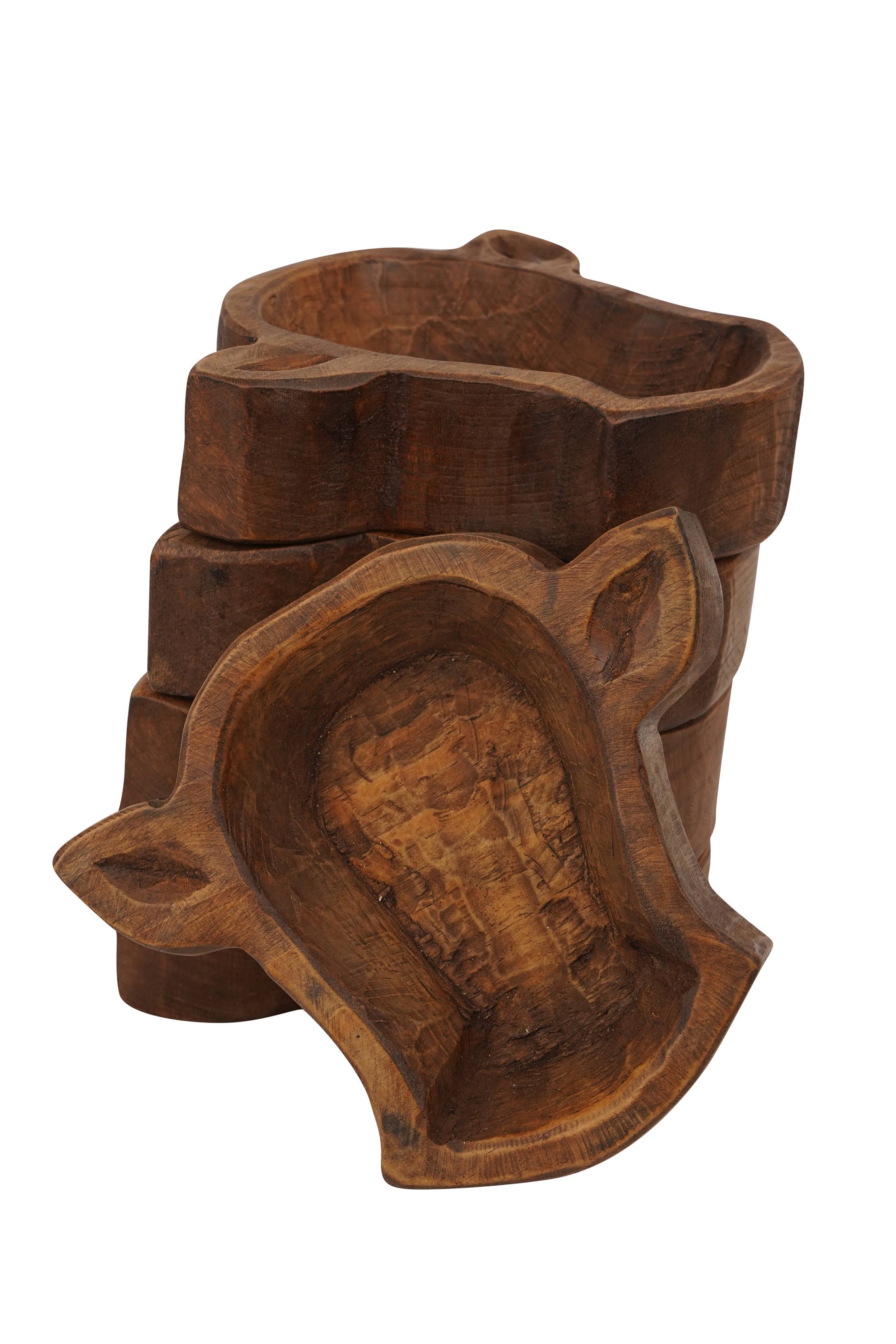 Wooden Mini-Cow Head Dough Bowl-Candle Ready-8x7 in-Mini Cow Head: Antiqued White Empty