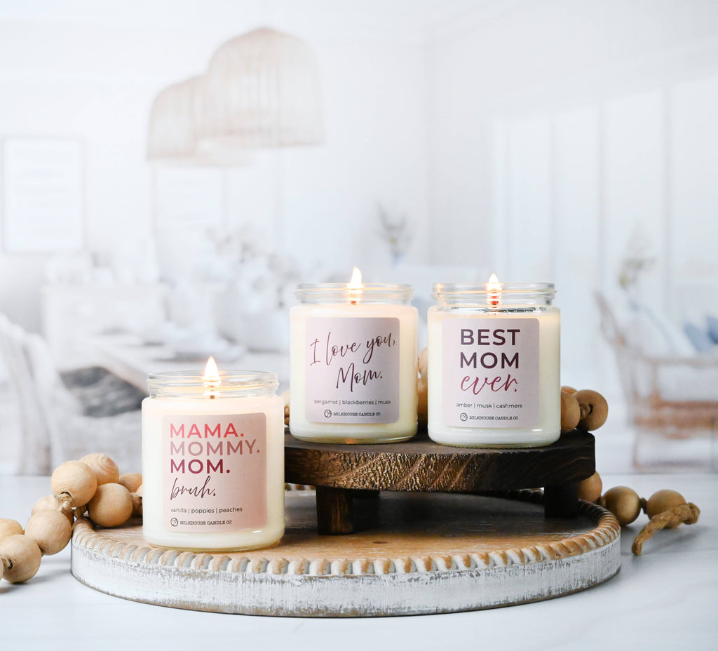 Mama. Mommy. Mom. Bruh. | 7oz Candle Mother's Day - Juicy burts of peaches, jasmine, rose petals, sweet vanilla & musk scent