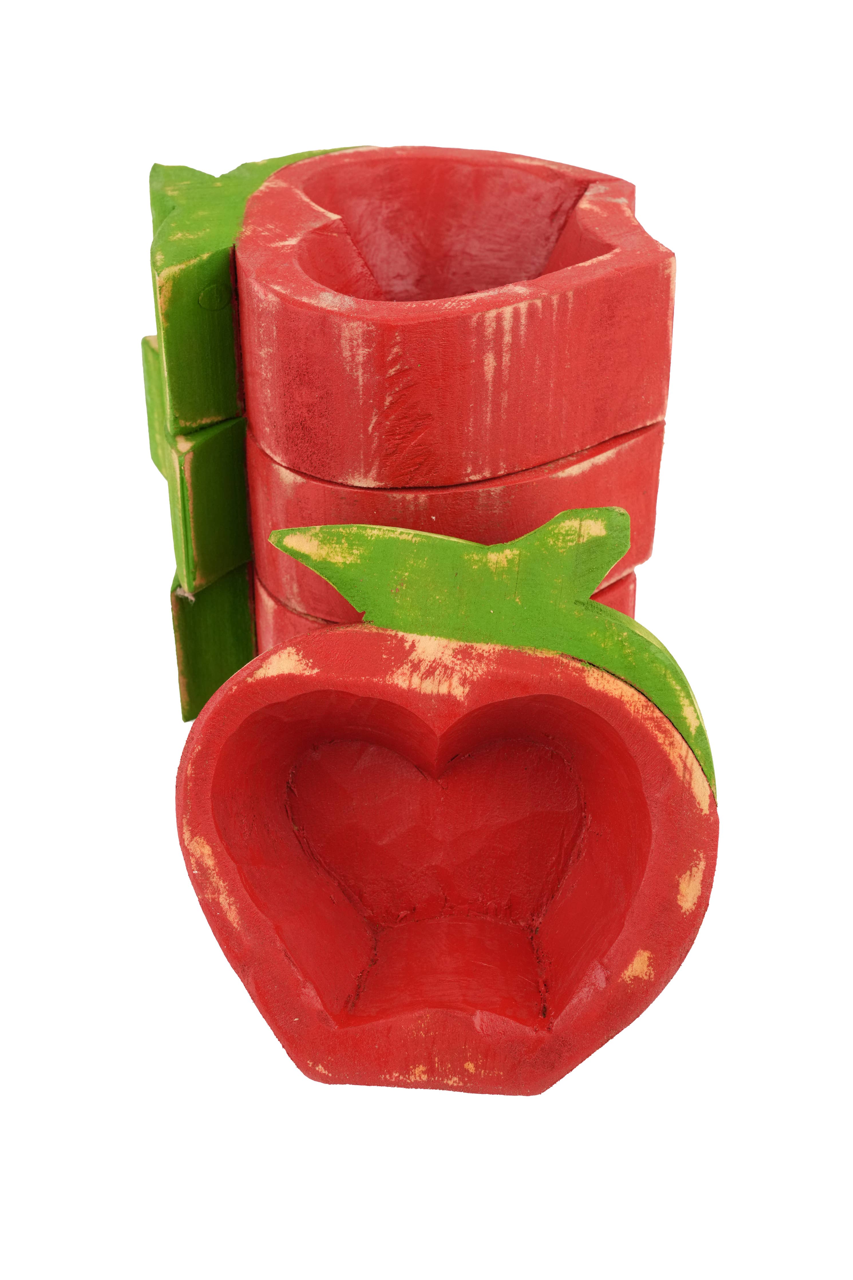 Wooden Apple Dough Bowl-Candle Ready-6x7 inches-NEW-Apple: Red Empty