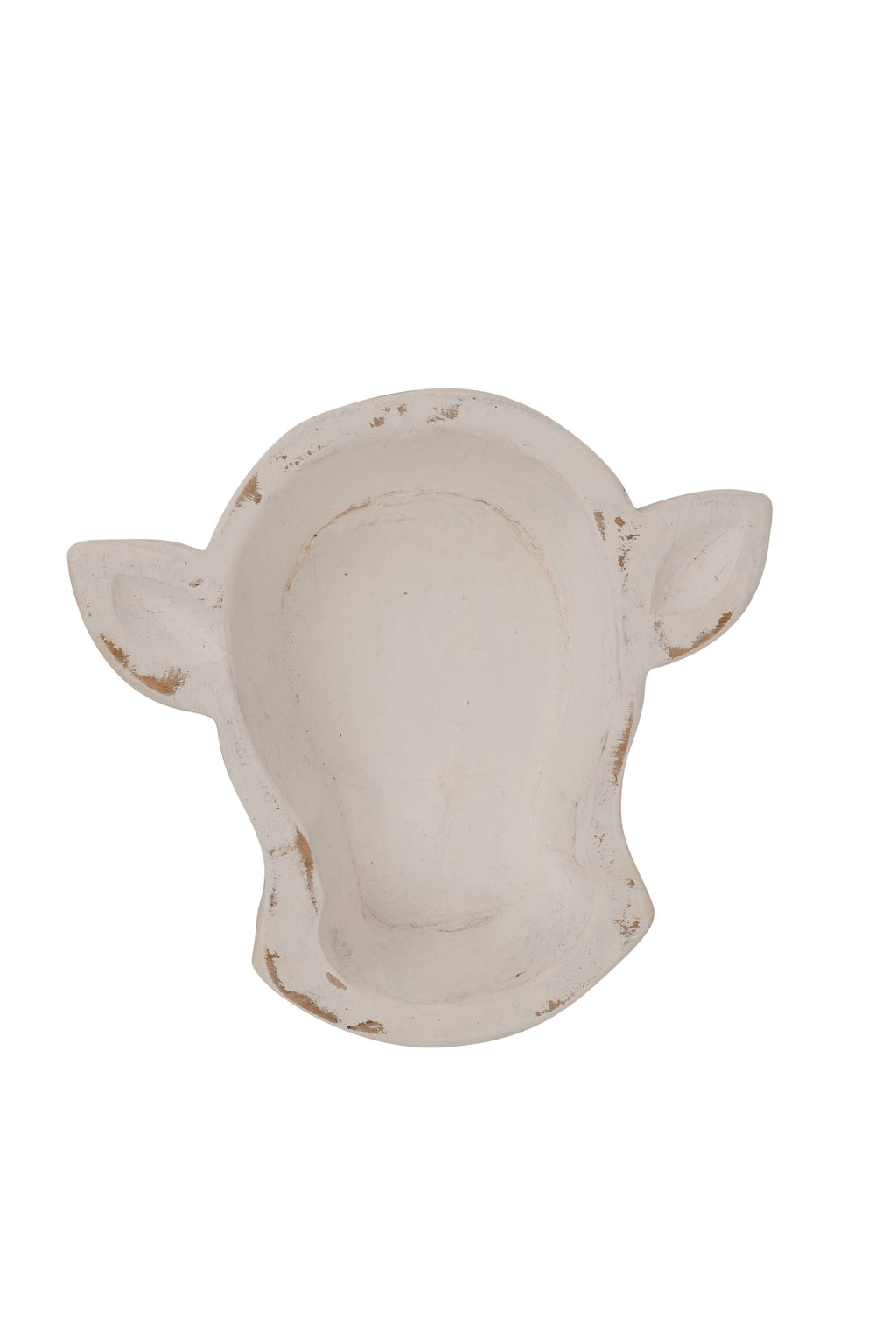 Wooden Mini-Cow Head Dough Bowl-Candle Ready-8x7 in-Mini Cow Head: Antiqued White Empty