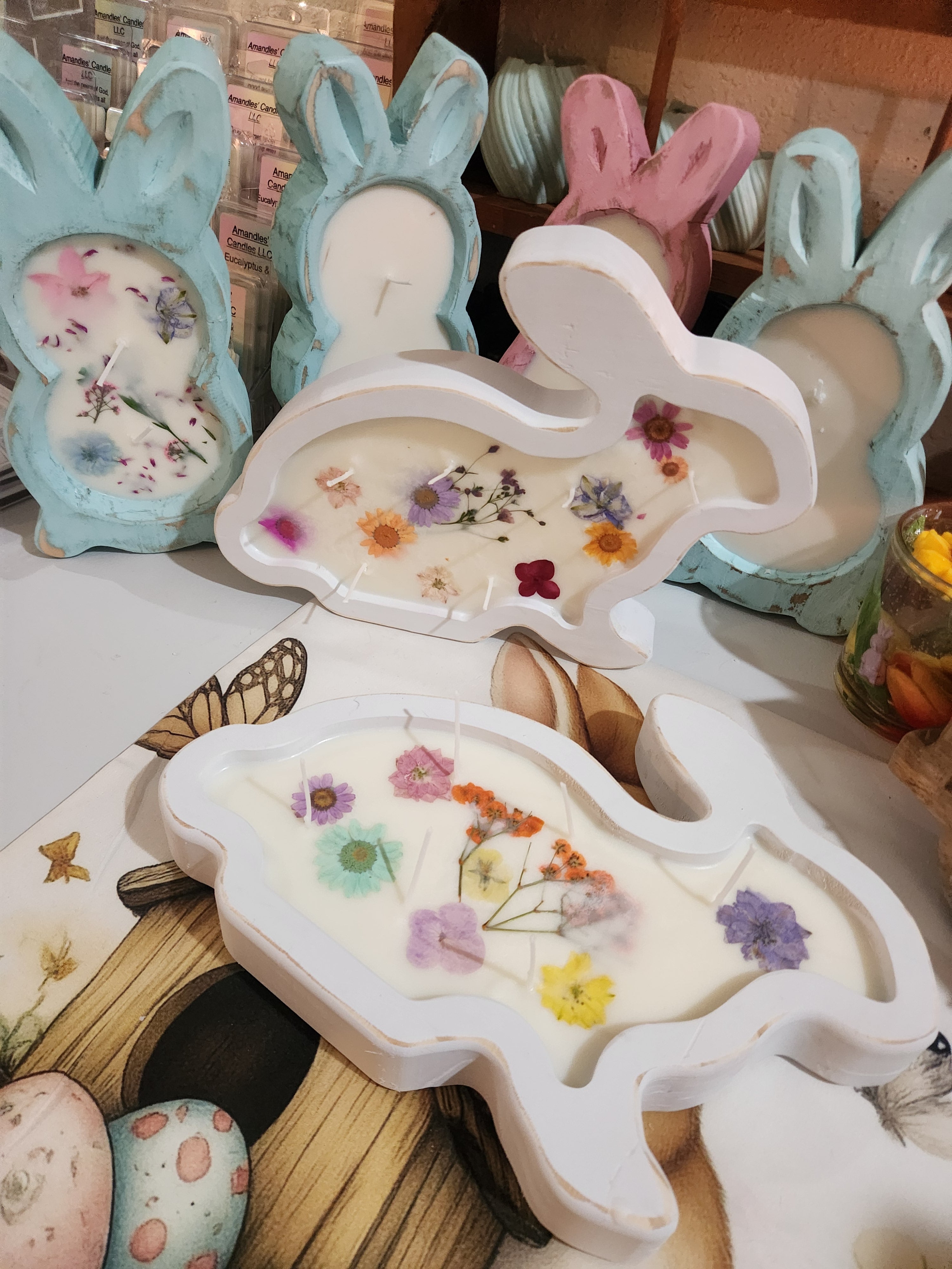 Wooden Easter Bunny Dough Bowl Candle -Make Custom-