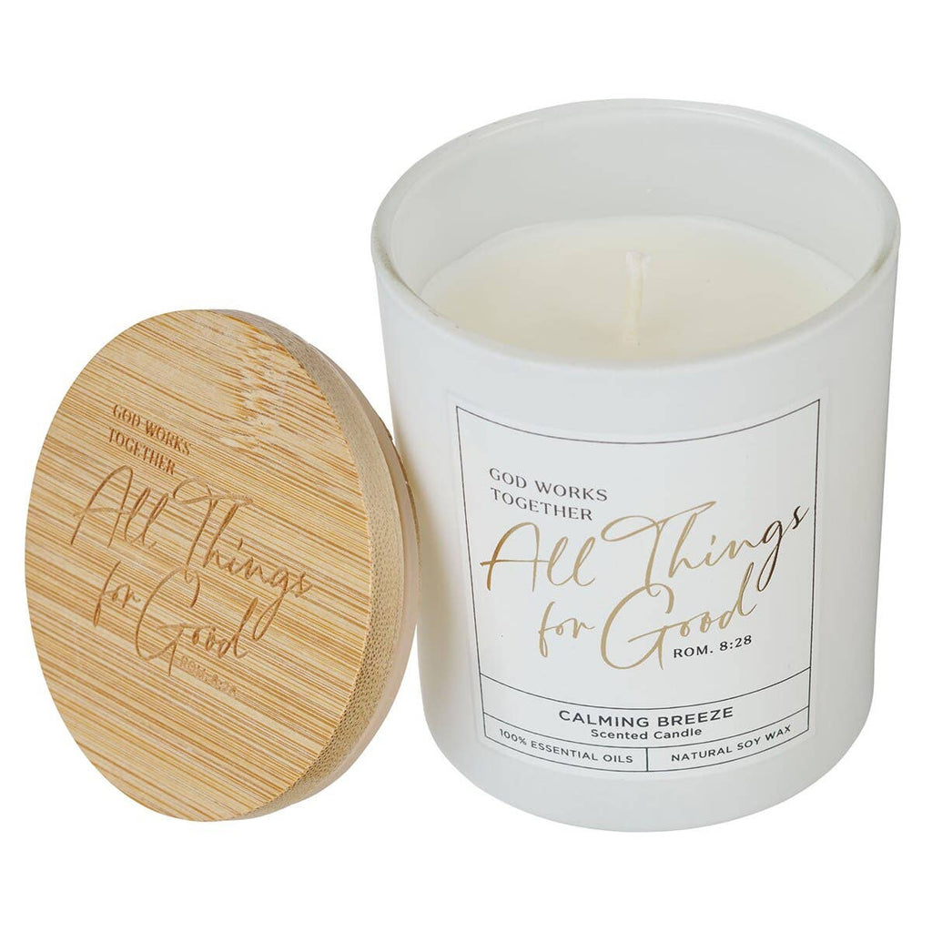 Glass Candle w/Bamboo Lid White God Works