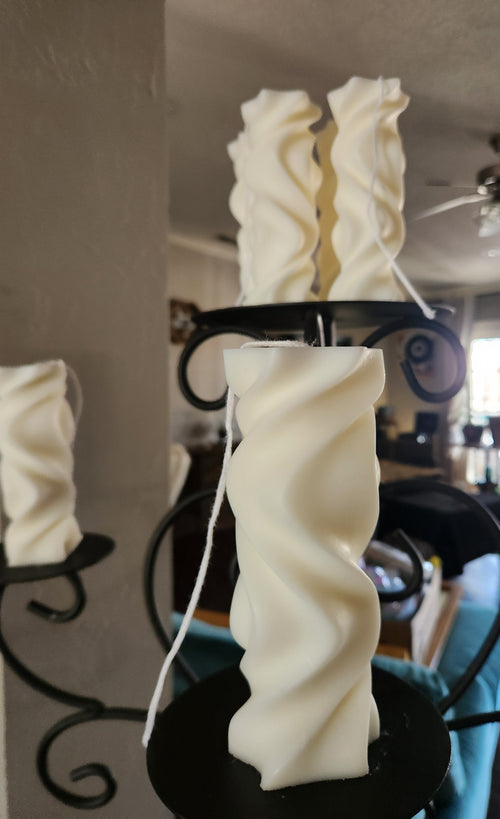 Artistic Swirl Pillar Candle 7x2.5in: Clear / Unscented Sold in sets of two $35.00