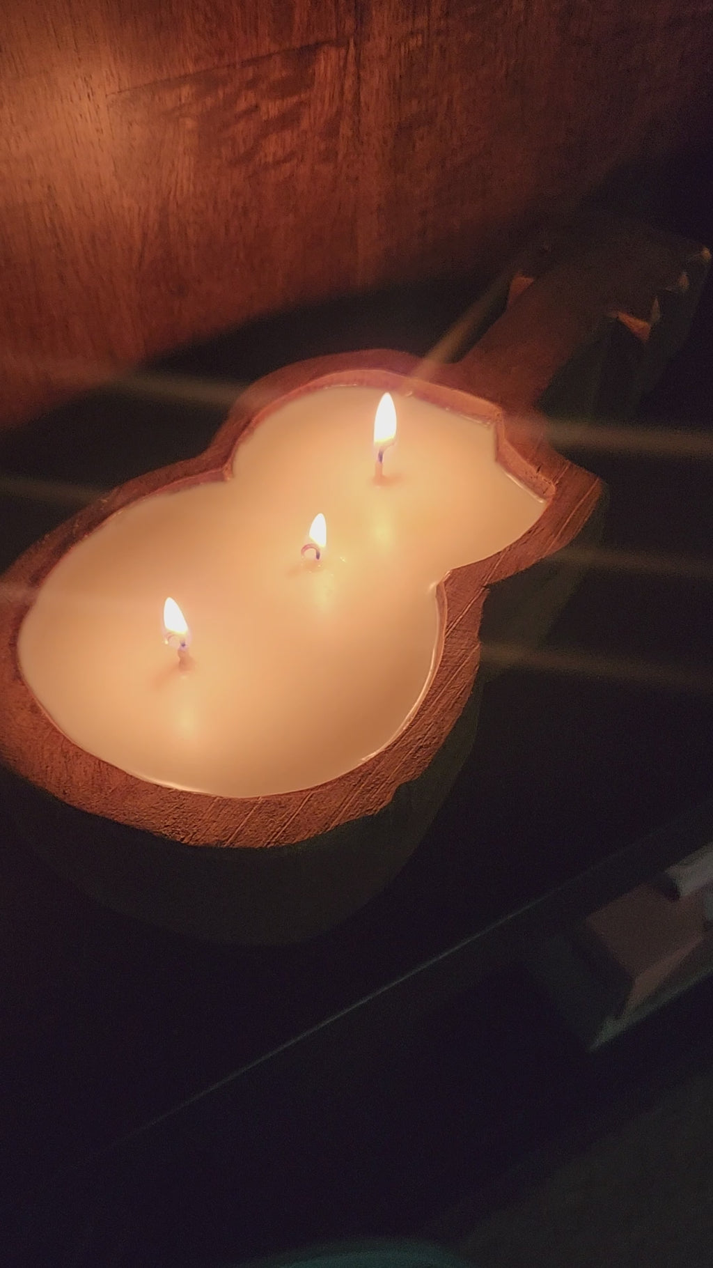 Mahogany Teakwood Scented Wooden Dough Bowl Guitar Candle 6x13
