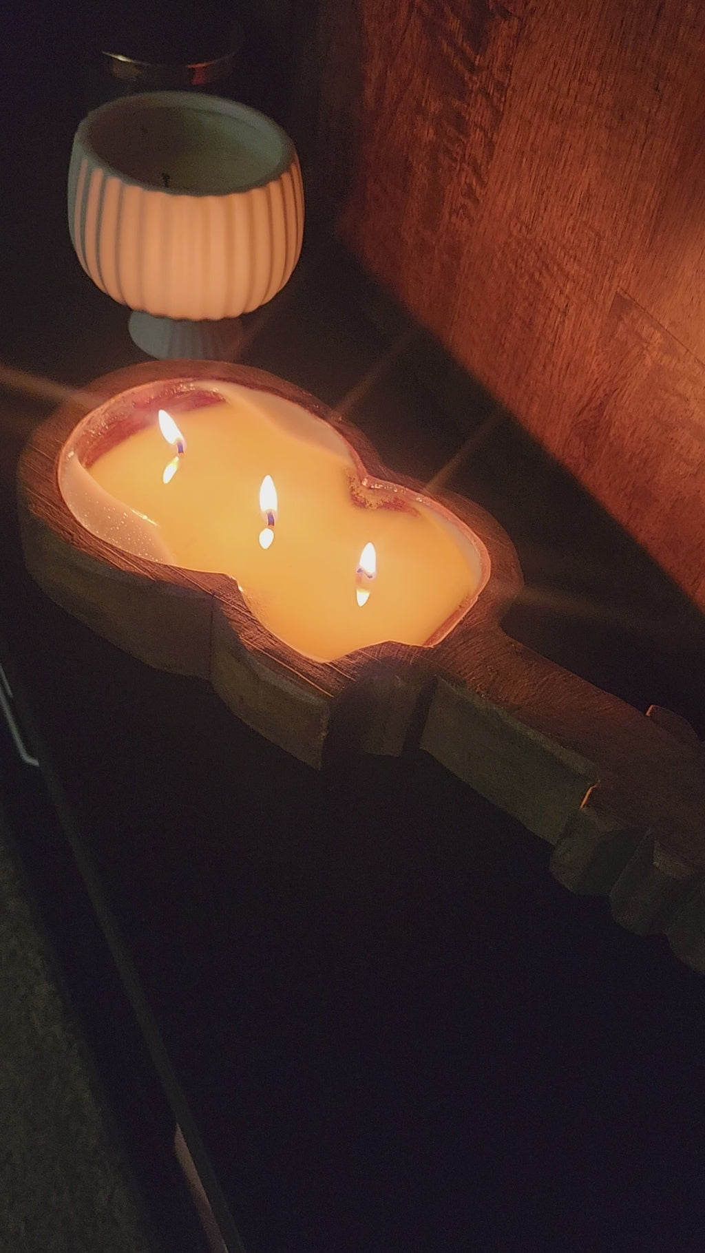 Mahogany Teakwood Scented Wooden Dough Bowl Guitar Candle 6x13