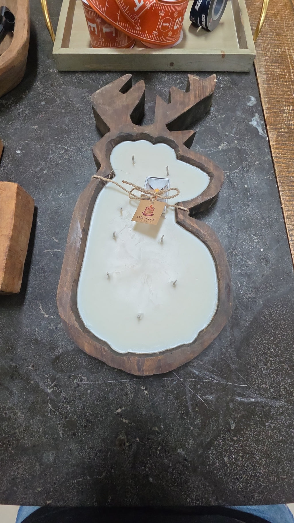 Deer Wooden Dough Bowl Candle 20x9x2 72oz Soy Wax "Hunting Range" Scented