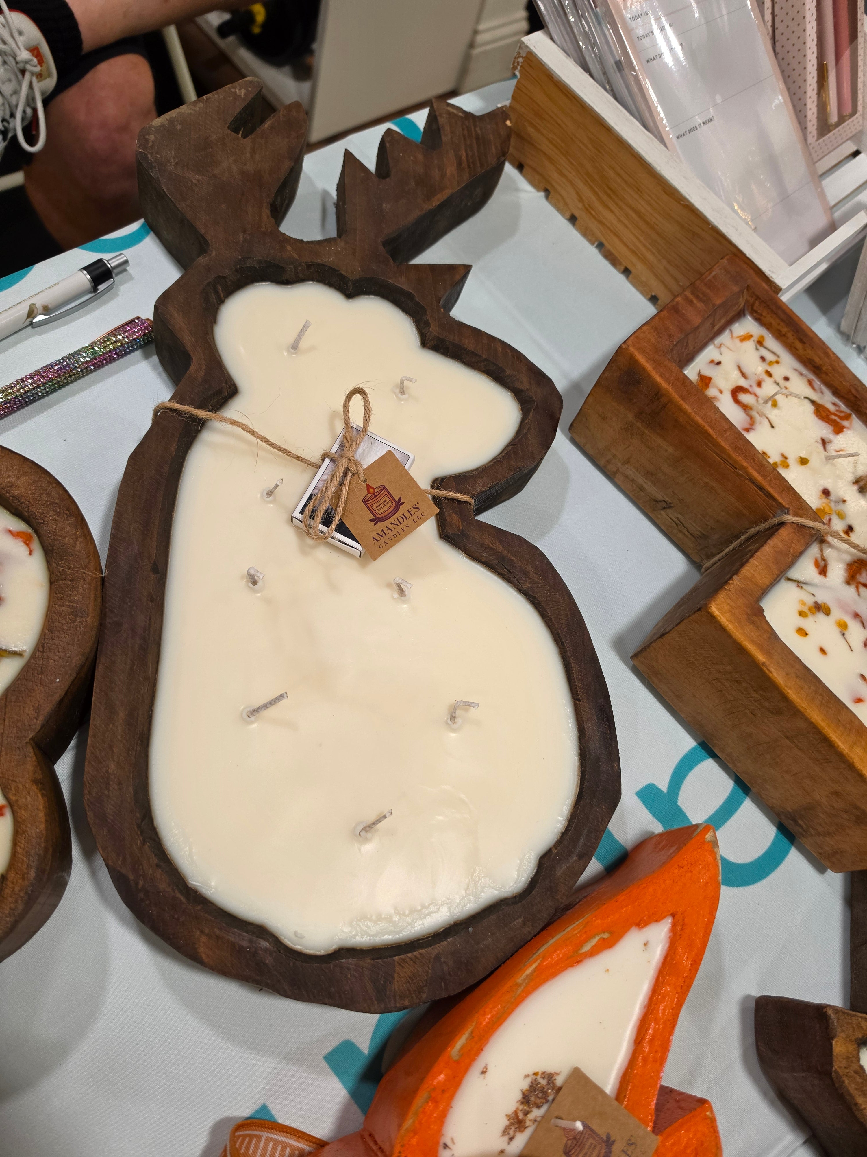 Deer Wooden Dough Bowl Candle 20x9x2 72oz Soy Wax "Hunting Range" Scented