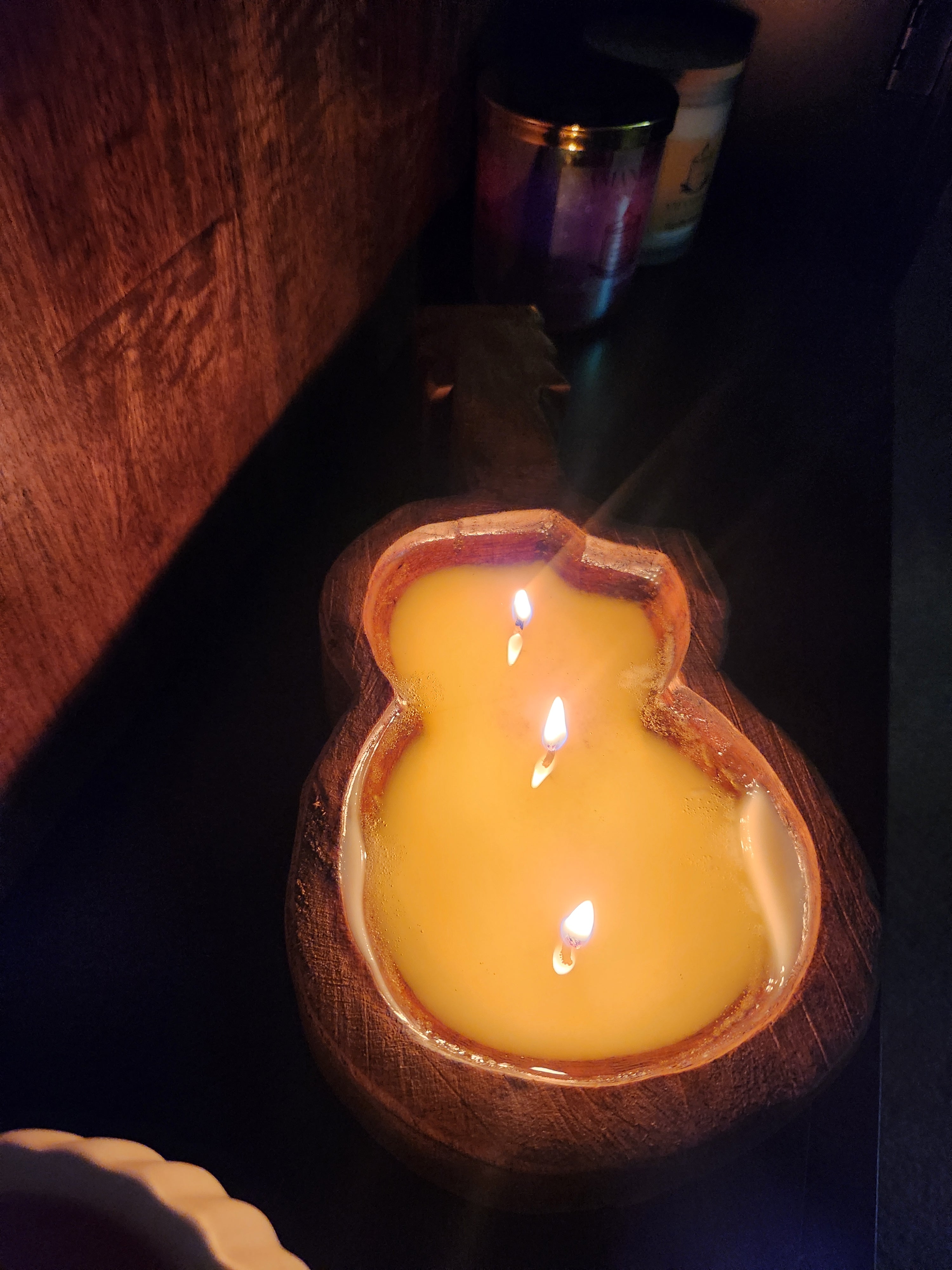 Mahogany Teakwood Scented Wooden Dough Bowl Guitar Candle 6x13