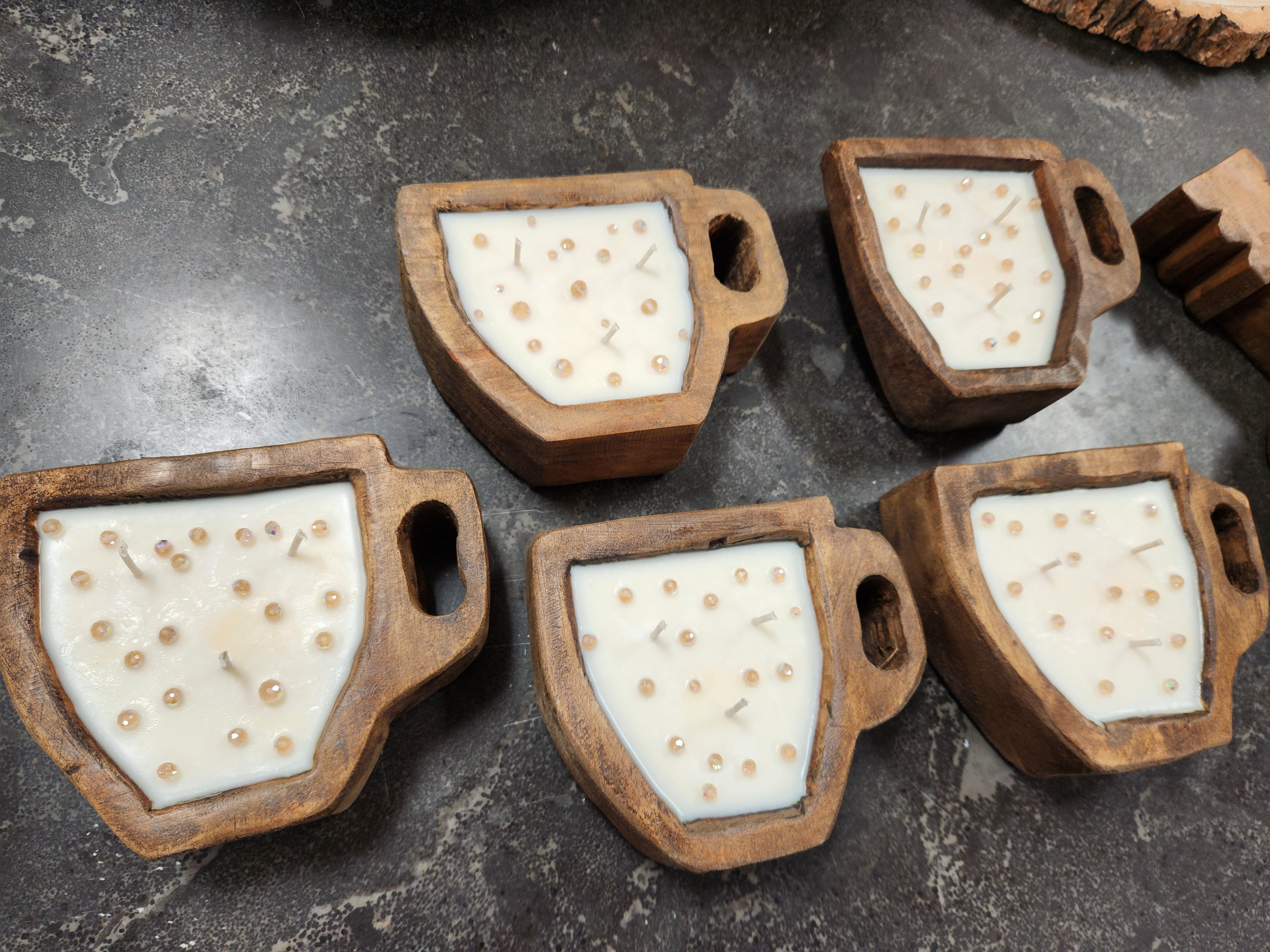 Sweet Coffee Scented Wooden Dough Bowl Coffee Mug Candle 6x7