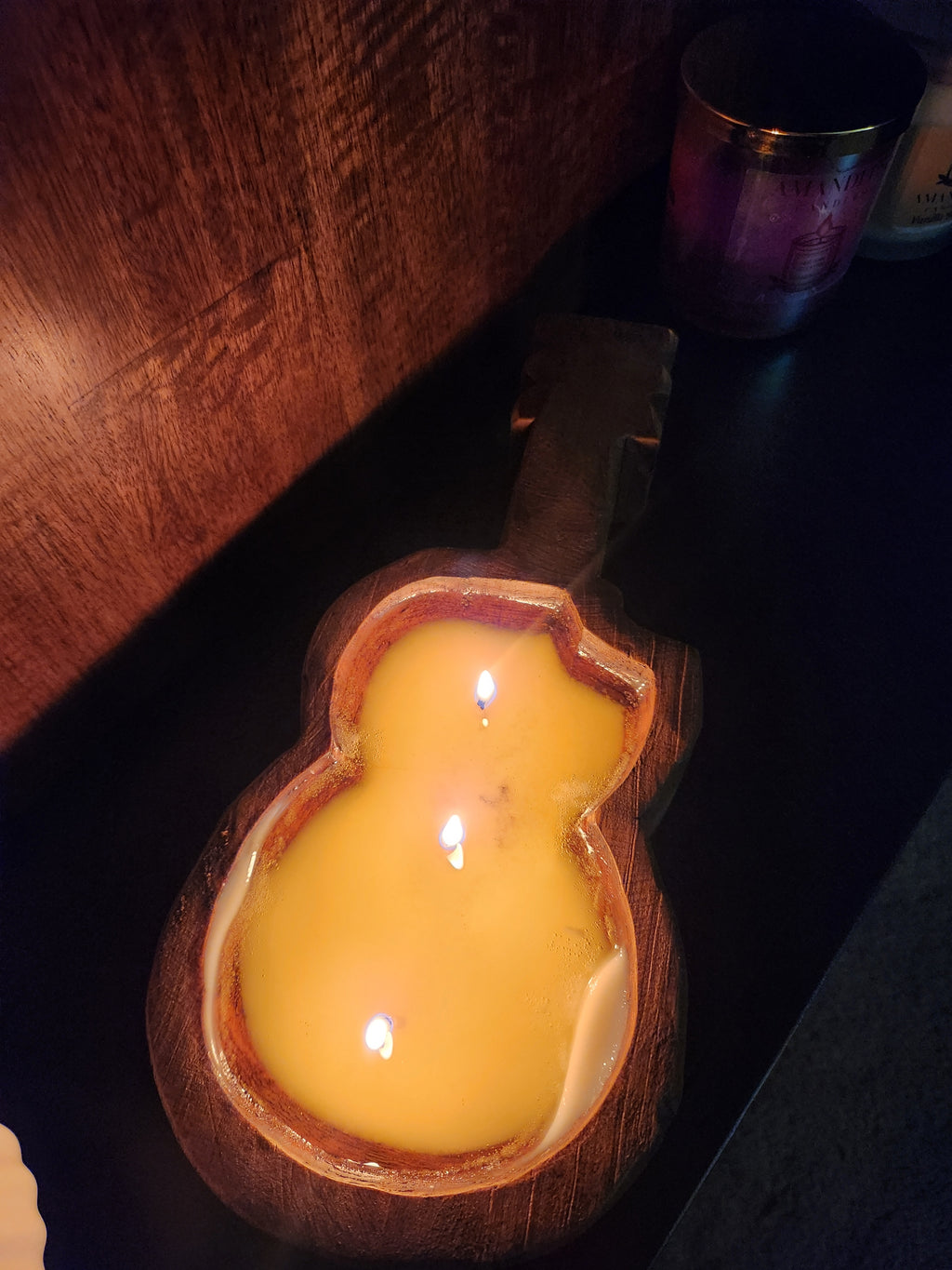 Mahogany Teakwood Scented Wooden Dough Bowl Guitar Candle 6x13