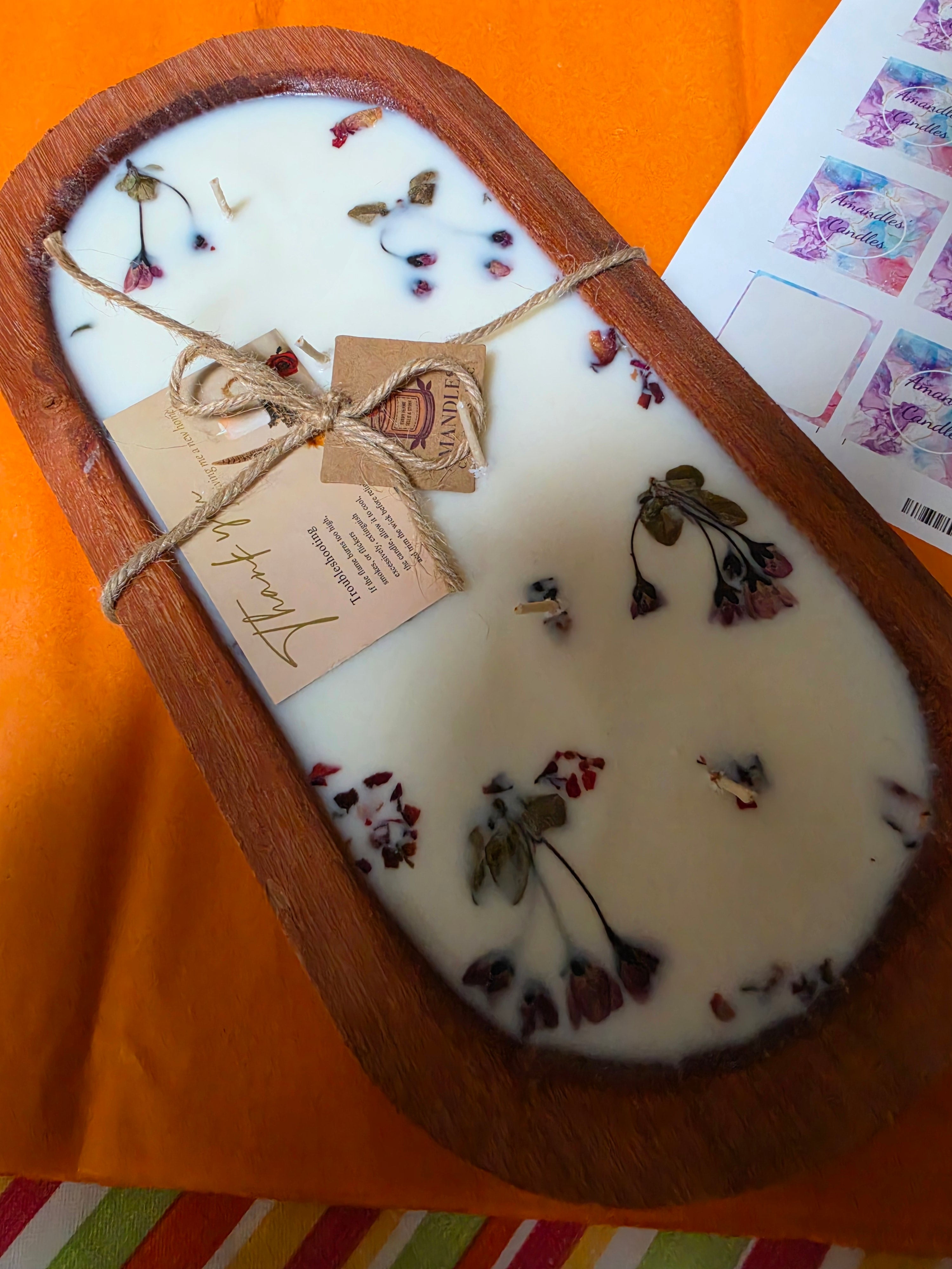 Rose Water Fragranced 28oz Soy Wax with waxed pressed begonias.